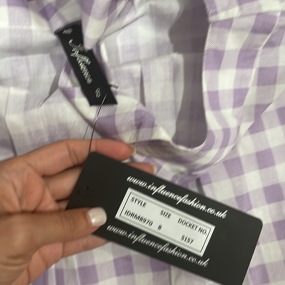 NWT. Tie Strap Mini Drop Waist Dress in Lilac Gingham. - Picture 3 of 3